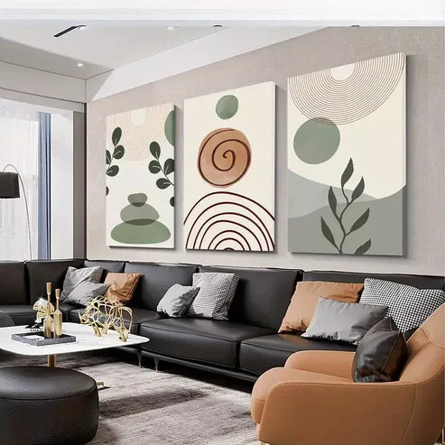 3pcs Abstract Sage Green Art with Golden Wall Art Set Canvas Unframed - High Quality Print 100% Australian Made Wall Canvas - Bella Home Decor