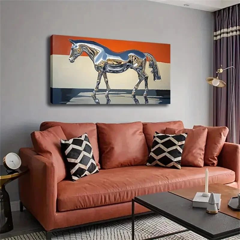 Horse with A Metallic Luster Wall Art Canvas Office Home Room Framed 120x60cm - Bella Home Decor