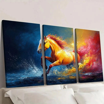 3pcs Oil Painting Abstract Horse Wall Art Set Canvas Framed 60x90cm - High Quality Print 100% Australian Made Wall Canvas Ready to Hang