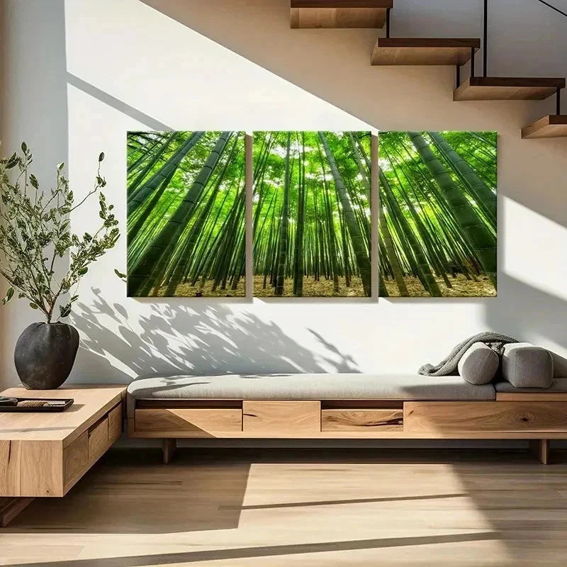 3pcs Green Bamboo Forest Natural Landscape Wall Art Set Canvas Framed 60x90cm - High Quality Print 100% Australian Made Wall Canvas Ready to Hang