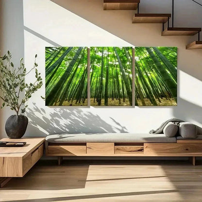 3pcs Green Bamboo Forest Natural Landscape Wall Art Set Canvas Framed 60x90cm - High Quality Print 100% Australian Made Wall Canvas Ready to Hang