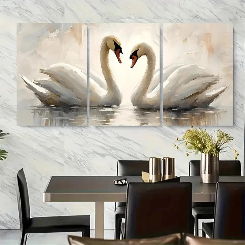 3pcs Two Swans In A Lake Metal Print Ready to Hang Art