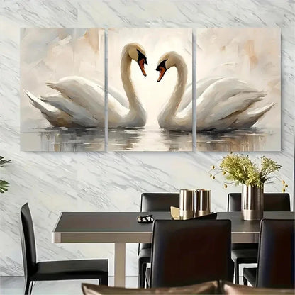 3pcs Two Swans In A Lake Metal Print Ready to Hang Art