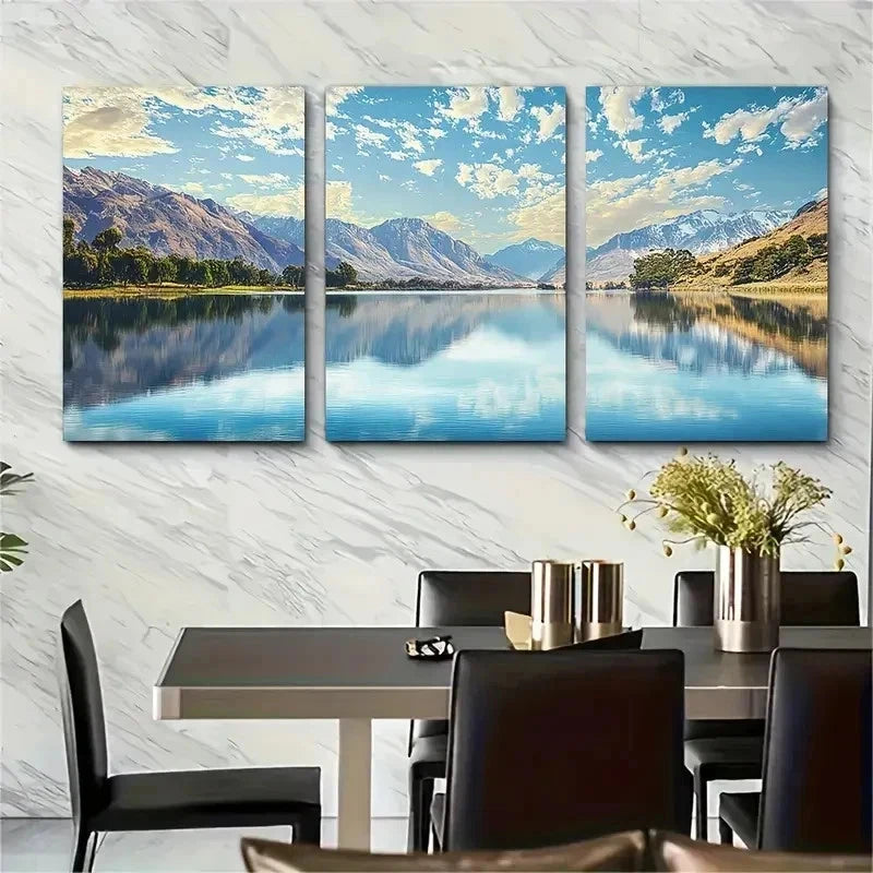 3pcs Serene Mountain & Lake Scenery Perfect Wall Art Set Canvas Framed 50x70cm - High Quality Print 100% Australian Made Wall Canvas Ready to Hang