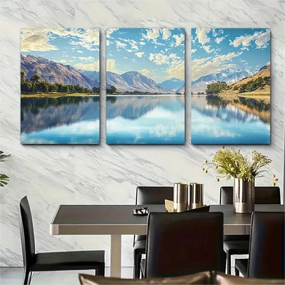 3pcs Serene Mountain & Lake Scenery Perfect Wall Art Set Canvas Framed 50x70cm - High Quality Print 100% Australian Made Wall Canvas Ready to Hang
