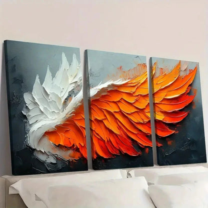 3pcs Original White Orange  Abstrac Wing Wall Art Set Canvas Framed 60x90cm - High Quality Print 100% Australian Made Wall Canvas Ready to Hang