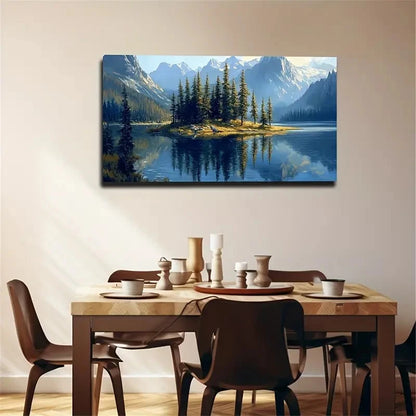 Serene Lake & Island Scene Wall Art Canvas Office Home Room Framed 120x60cm