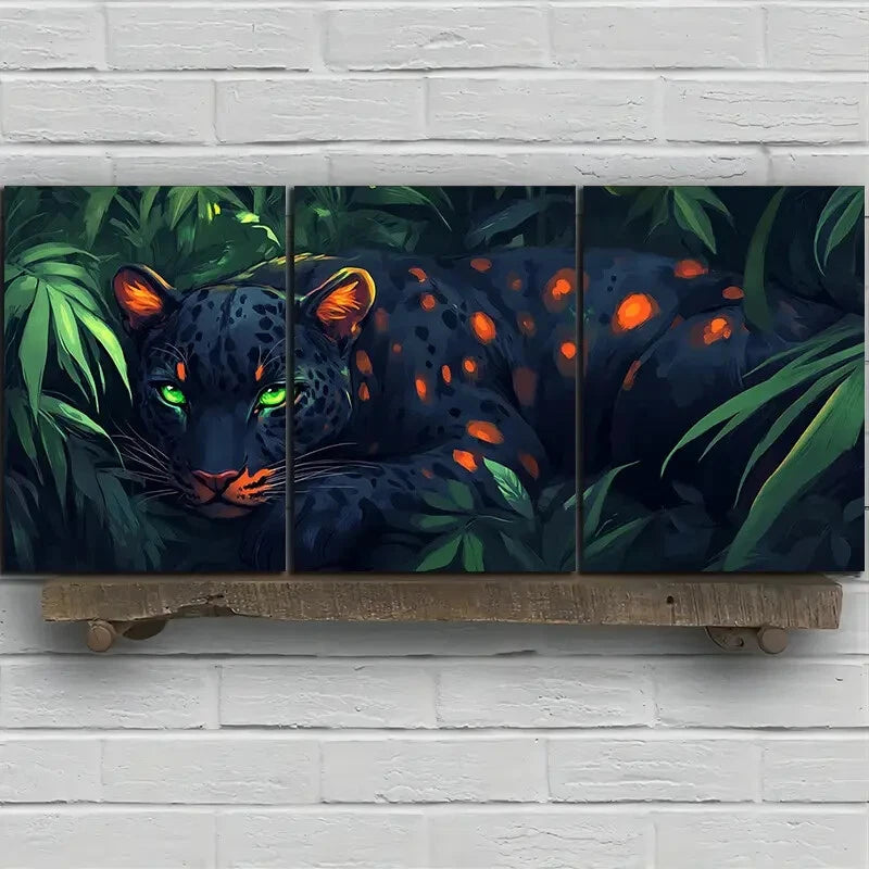 3pcs Leopard in The Forest Stunning Green Eyes Metal Print Ready to Hang Art - Bella Home Decor
