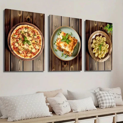 3pcs Vibrant Pizza Lasagna & Dumplings Wall Art Set Canvas Unframed - High Quality Print 100% Australian Made Wall Canvas