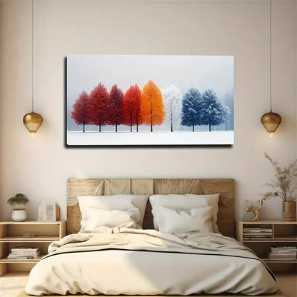 Winter Snowfall Vibrant Tree Wall Art Canvas Office Home Room Framed 120x60cm - Bella Home Decor