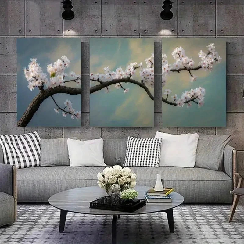 3pcs  Pink Blossoms & Blue Sky Cherry Blossom   Wall Art Set Canvas Framed 60x90cm - High Quality Print 100% Australian Made Wall Canvas Ready to Hang - Bella Home Decor