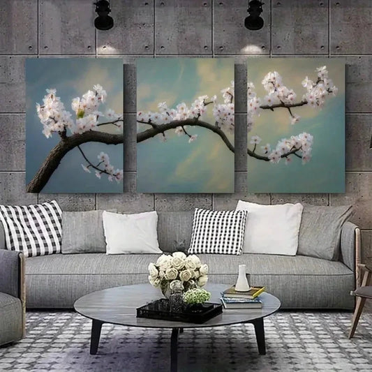 3pcs Pink Blossoms & Blue Sky Cherry Blossom Wall Art Set Canvas Framed 60x90cm - High Quality Print 100% Australian Made Wall Canvas Ready to Hang