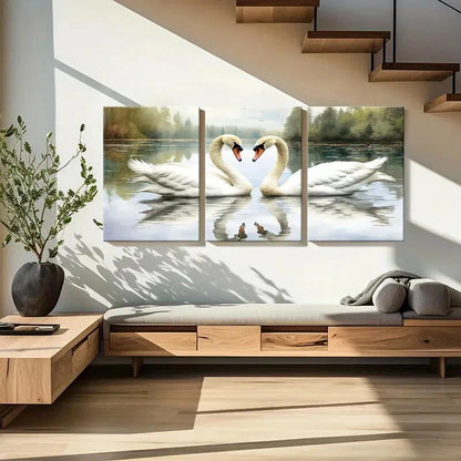 3pcs Elegant Swans Heart Shape Reflection Lake Metal Print Ready to Hang Art - Bella Home Decor