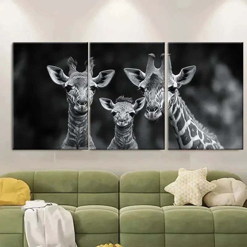 3pcs Giraffe Family Mother Father Baby RI  Wall Art Set Canvas Framed 40x60cm - High Quality Print 100% Australian Made Wall Canvas Ready to Hang - Bella Home Decor