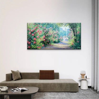 Woman Walking Path Garden Wall Art Canvas Office Home Room Framed 120x60cm