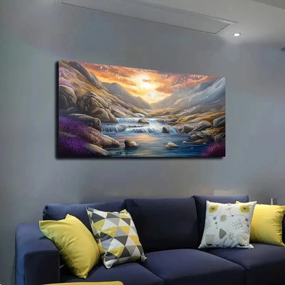 Serene Sunlit Mountain & Water Wall Art canvas office home room framed 120x60cm - Bella Home Decor