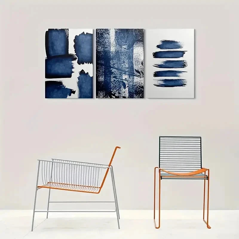 3pcs Abstract Blue Brushstroke Metal Print Ready to Hang Art - Bella Home Decor