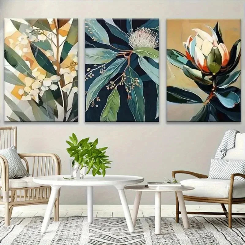 3pcs Abstract Botanical Australian Native Flowers Metal Print Ready to Hang Art - Bella Home Decor