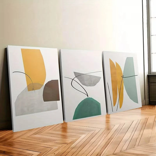 3pcs Abstract Blue And Yellow Pattern Wall Art Set Canvas Framed 40x60cm – High Quality Print, 100% Australian Made, Ready to Hang - Bella Home Decor