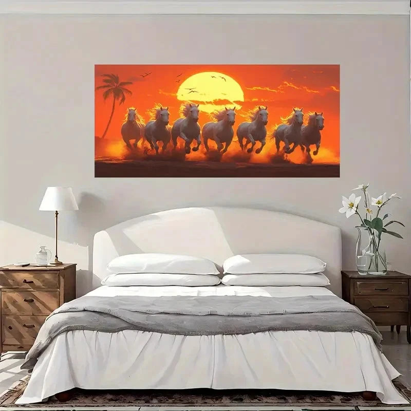 Sunset Horses Desert Wall Art Canvas Office Home Room Framed 120x60cm