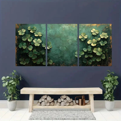 3pcs Vibrant Green Shamrock Design Oil Painting Metal Print Ready to Hang Art - Bella Home Decor