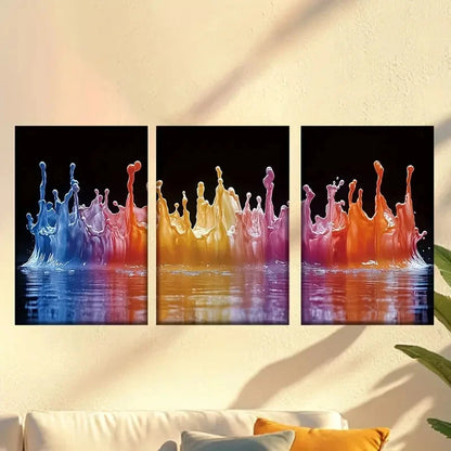 3pcs Vibrant Abstract Color Splashes in Blue Wall Art Set Canvas Framed 50x70cm - High Quality Print 100% Australian Made Wall Canvas Ready to Hang