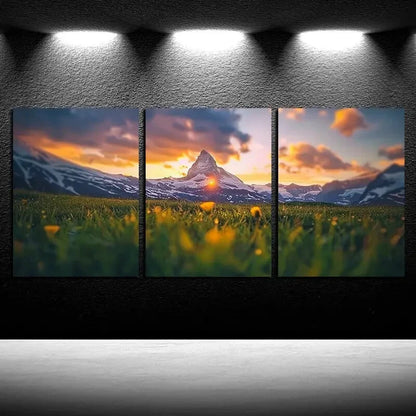 3pcs Snowy Mountain Peak with Cloudy View Metal Print Ready to Hang Art - Bella Home Decor