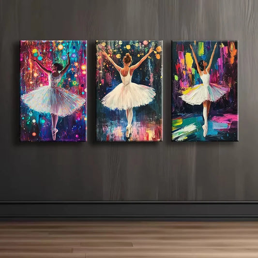 3pcs Ballerina Elegant Dancer Wall Art Set Canvas Framed 60x90cm - High Quality Print 100% Australian Made Wall Canvas Ready to Hang