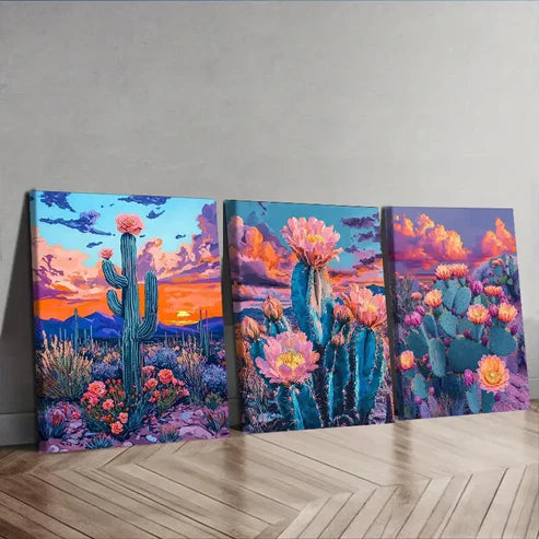 3pcs Surreal Cactus Wall Art Set Wall Art Canvas Unframed – High Quality Print 100% Australian Made Wall Canvasb
