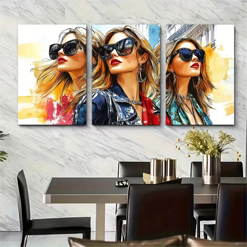 3pcs Stylish Paris Fashion Illustration Metal Print Ready to Hang Art