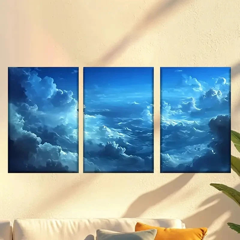 3pcs a painting of clouds in the sky Wall Art Set Canvas Framed 60x90cm - High Quality Print 100% Australian Made Wall Canvas Ready to Hang - Bella Home Decor