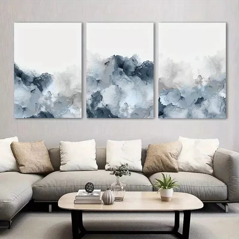 3pcs Blue Gray Wall Art Abstract Canvas Framed 40x60cm - High Quality Print 100% Australian Made Wall Canvas Ready to Hang - Bella Home Decor