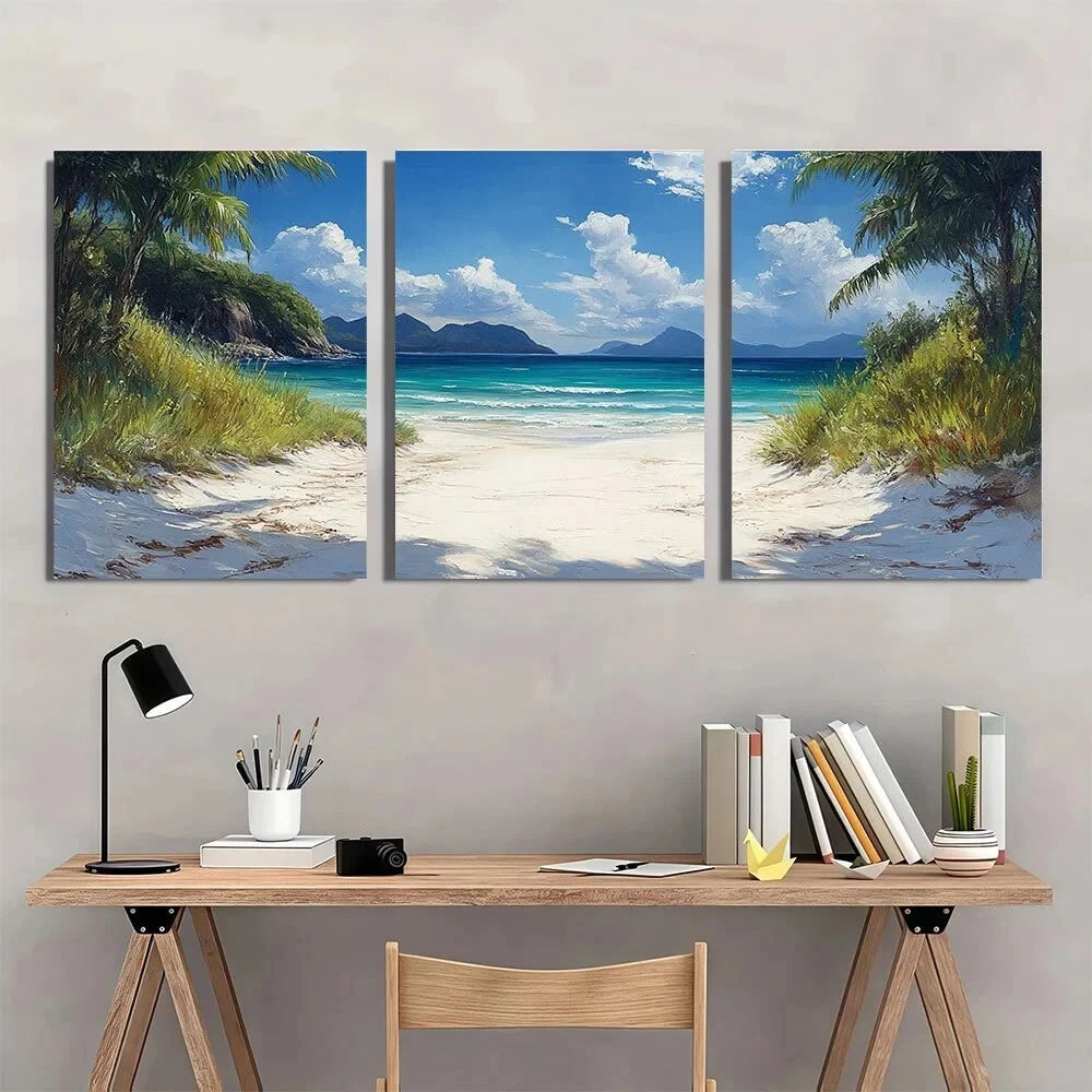 3pcs Whitehaven Beach Tropical Surfing Scene Metal Print Ready to Hang Art - Bella Home Decor