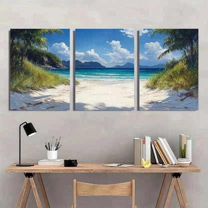 3pcs Whitehaven Beach Tropical Surfing Scene Metal Print Ready to Hang Art - Bella Home Decor