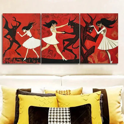 3pcs The Girl and the Beast Red & Black Wall Art Set Wall Art Canvas Unframed – High Quality Print 100% Australian Made Wall Canvas