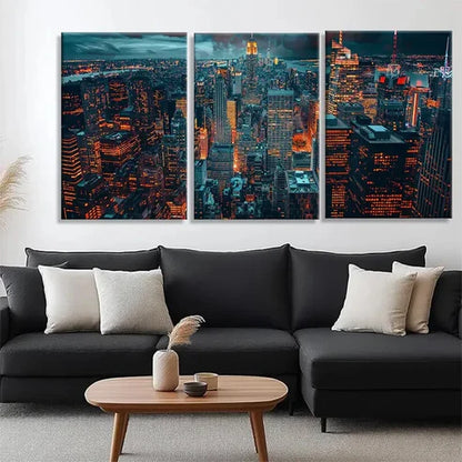 3pcs Night Cityscape Glowing Urban Sky Perfect Wall Art Set Canvas Unframed - High Quality Print 100% Australian Made Wall Canvas