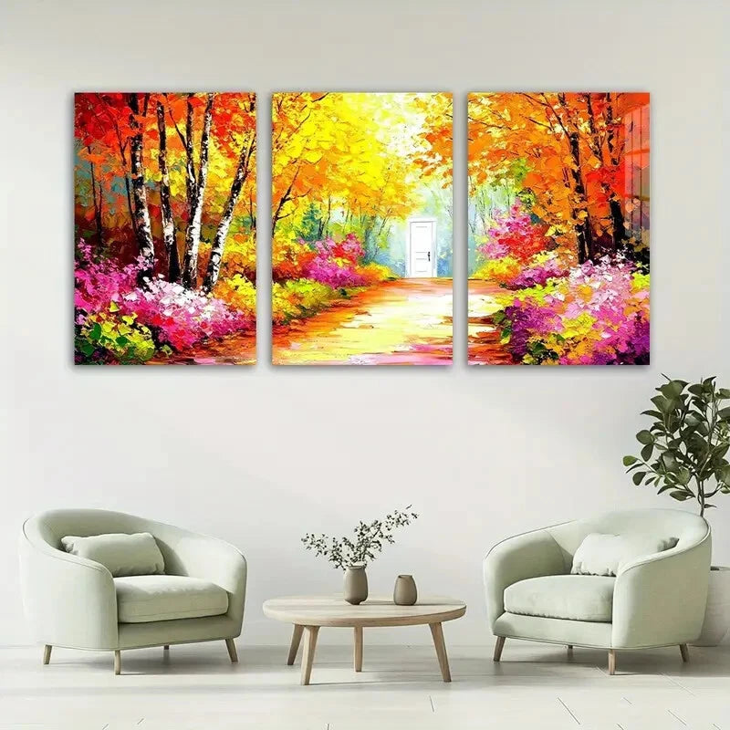 3pcs Modern Vivid Fall Foliage Painting Metal Print Ready to Hang Art - Bella Home Decor