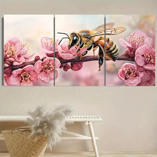 3pcs Bee Honey Bee Wall Art Set Canvas Framed 40x60cm - High Quality Print 100% Australian Made Wall Canvas Ready to Hang