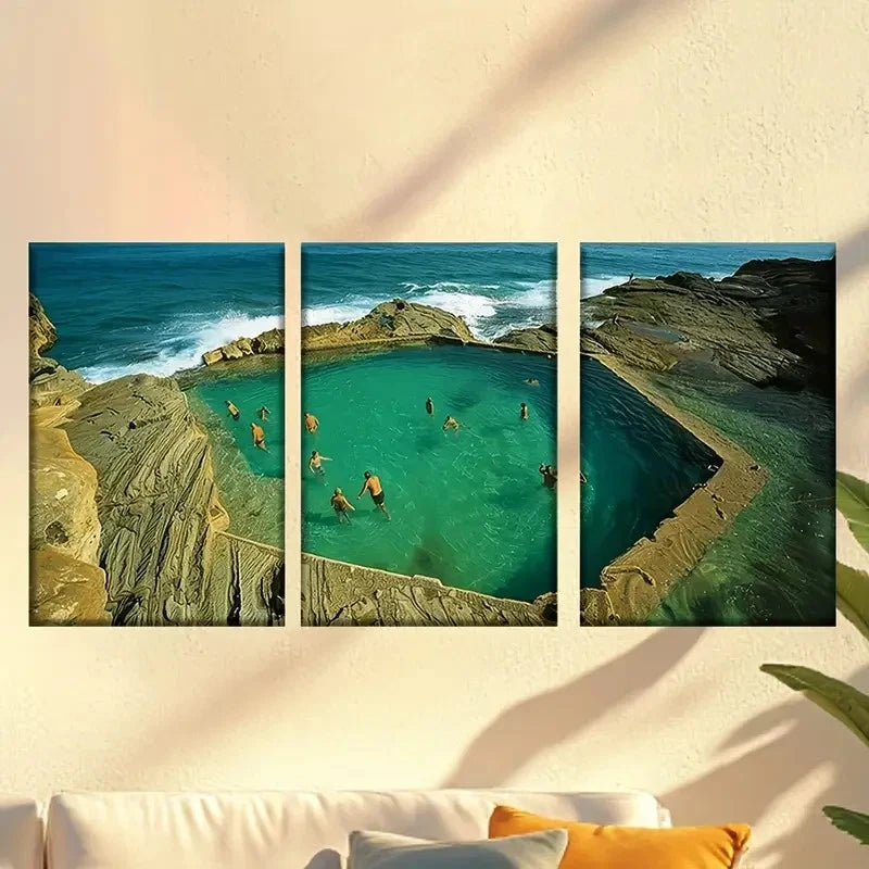 3pcs Amazing Natural Hot Springs Wall Art Set Canvas Framed 50x70cm - High Quality Print 100% Australian Made Wall Canvas Ready to Hang - Bella Home Decor