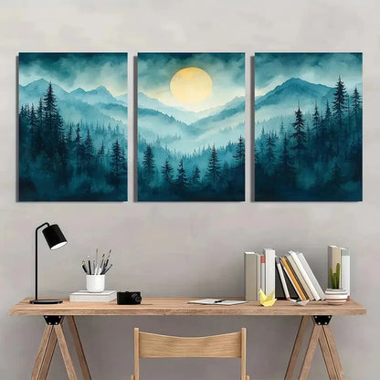3pcs Oregon Forest Painting Pine Watercolor Metal Print Ready to Hang Art - Bella Home Decor