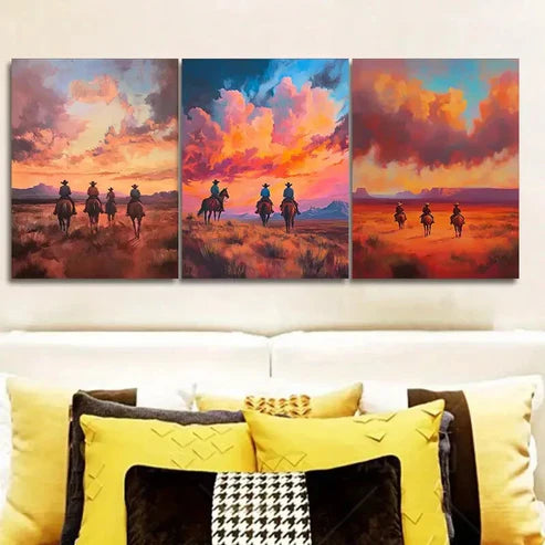 3pcs Free cowboy Painting Wall Art Canvas Unframed - High Quality Print 100% Australian Made Wall Canvas - Bella Home Decor