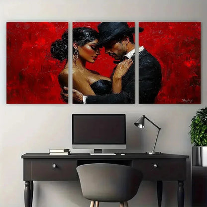 3pcs Passionate Tango Dancers Black Outfits Wall Art Set Canvas Framed 50x70cm - High Quality Print 100% Australian Made Wall Canvas Ready to Hang - Bella Home Decor