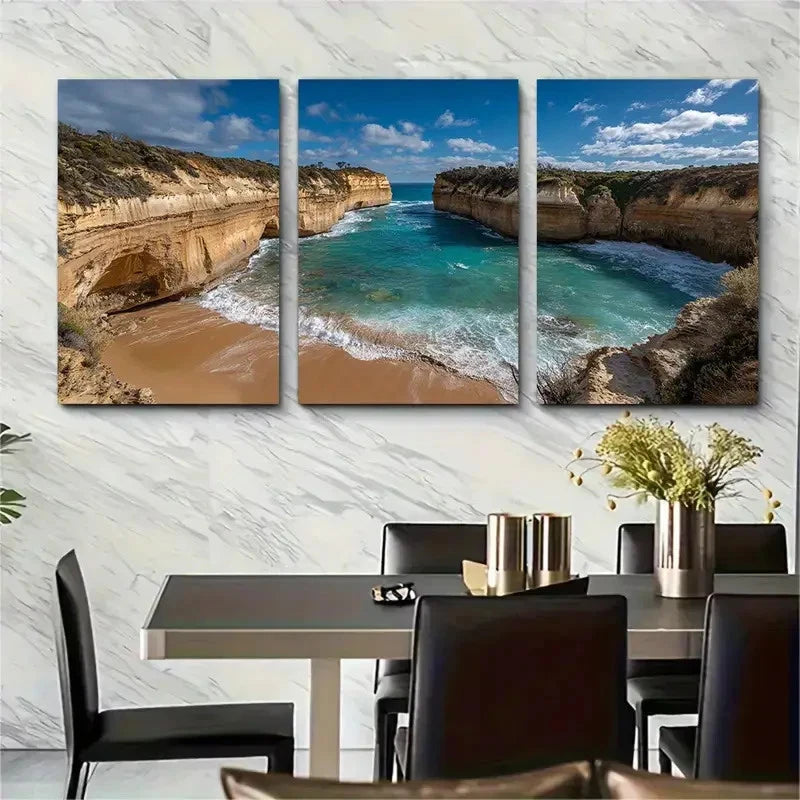 3pcs Victoria Port Campbell Ocean Landscape Wall Art Set Canvas Framed 40x60cm - High Quality Print 100% Australian Made Wall Canvas Ready to Hang