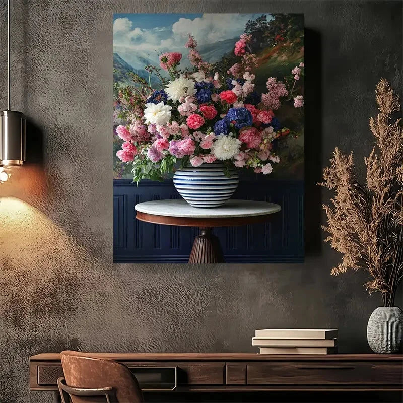 Beautiful Modern Vintage Design with Vibrant Floral 40x60cm Metal Print Ready to Hang - Bella Home Decor