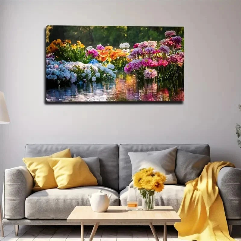 Flowers Blooming The Lake Wall Art Canvas Office Home Room Framed 120x60cm