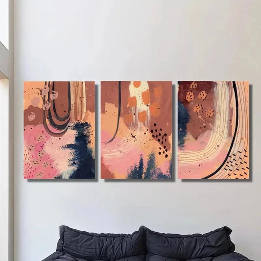 3pcs Orange & Pink Earth Tone Metal Print Ready to Hang Art