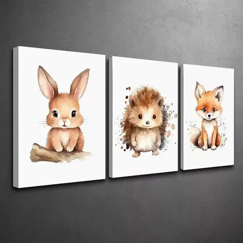3pcs Fox, Hedgehog & Bunny Wall Art Canvas Unframed - High Quality Print 100% Australian Made Wall Canvas - Bella Home Decor