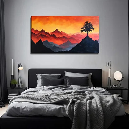 High Mountain Tree Wall Art Canvas Office Home Room Framed 120x60cm