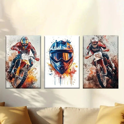3pcs Dirt Bike Racer Posters with Vibrant Color Wall Art Set Canvas Framed 40x60cm - High Quality Print 100% Australian Made Wall Canvas Ready to Hang - Bella Home Decor