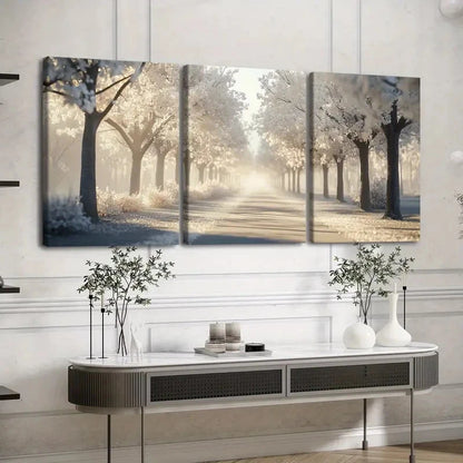 3pcs serene Birch Forest Triptych  Sunlit Canvas Framed 50x70cm - High Quality Print 100% Australian Made Wall Canvas Ready to Hang